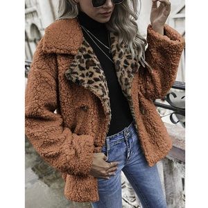 NWT Leopard Print Faux Fur Teddy Coat